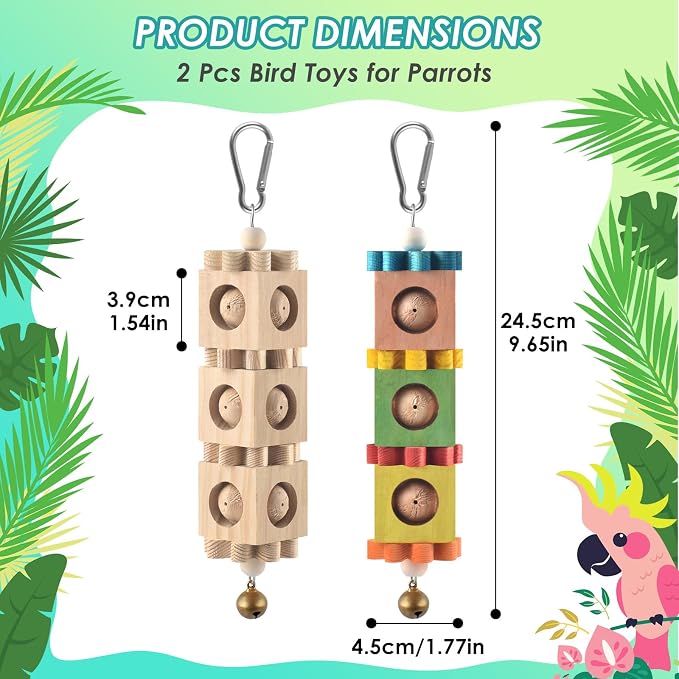 2Pcs Bird Chew Toys for Beak Grinding, Hanging Rotating Wood Block - Image 2