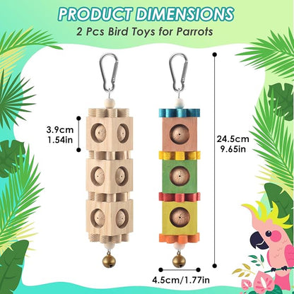 2Pcs Bird Chew Toys for Beak Grinding, Hanging Rotating Wood Block - Image 2