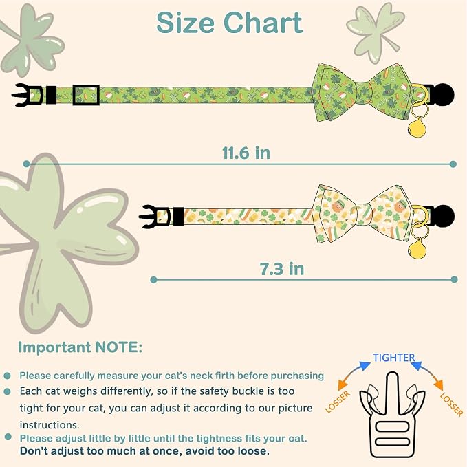 Faygarsle 2 Pack St Patrick's Day Cat Collar Cute Trefoil Gold Coin Printed - Image 2