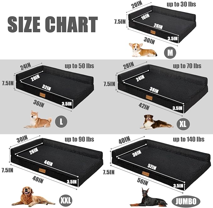 Patas Lague Orthopedic Dog Bed Large Sized Dog 36''X24'', Waterproof L Bolster - Image 5