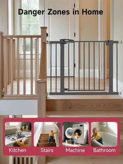 Baby Gate for Stairs, 29.5-40.5" Dog Gate for Doorways, Walk Thru Auto Close - Image 4