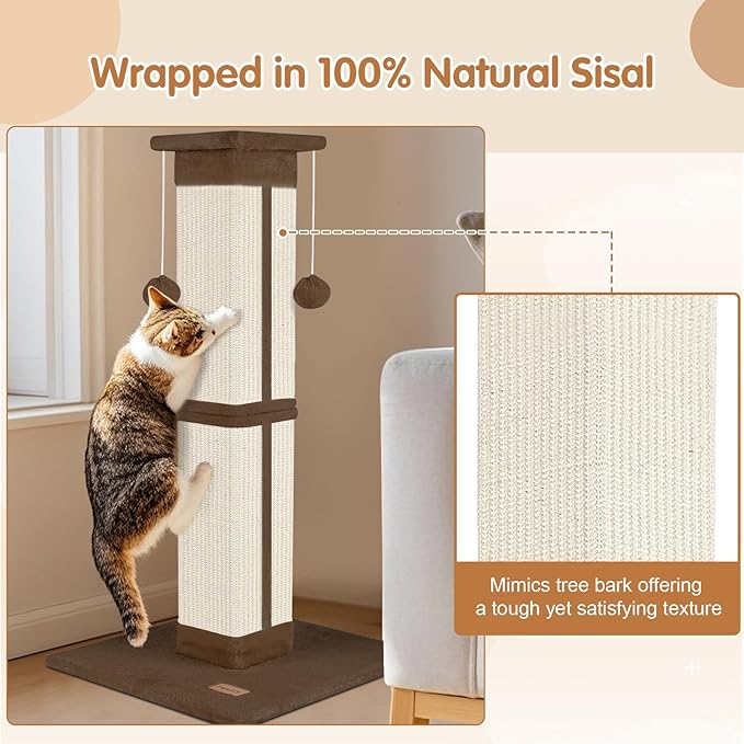 Cat Scratching Post 33 inch for Indoor Cats, High Cat Scratch Post Brown - Image 7