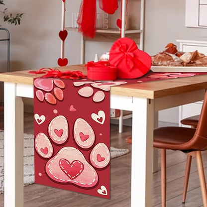 Valentines Day Dog Cat Paw Prints Table Runner, Anniversary Wedding Burlap - Image 5
