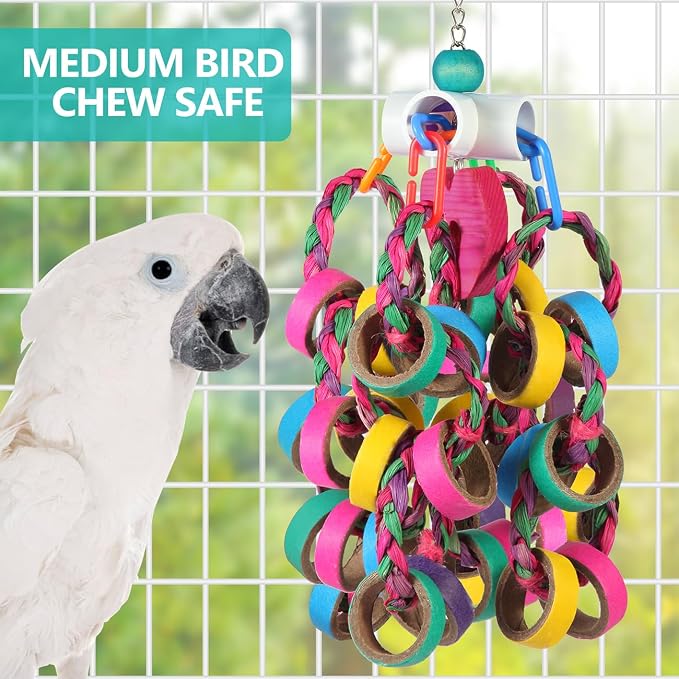 Bird Toys Conure Toys, Bird Parrot Foraging Shredder 24 Pcs Colorful Bagel - Image 2