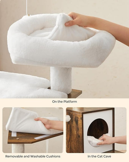 Feandrea Cat Tree with Litter Box Enclosure, 59-Inch Modern Cat Tower, 2-in-1 - Image 8