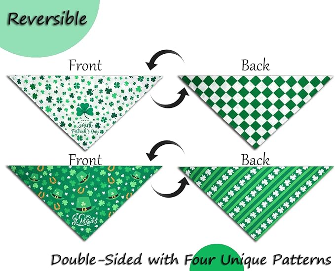 St. Patrick's Day Dog Bandanas Set 2PCS-Large, Featuring Irish Shamrock & Plaid - Image 3