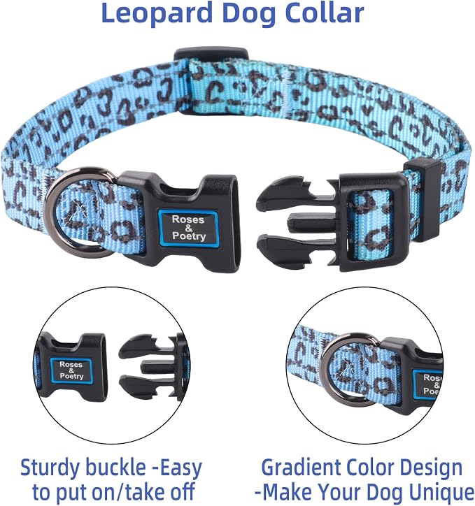 Roses&Poetry Small Dog Collar, Cute Leopard Style Adjustable Reflective Puppy - Image 3