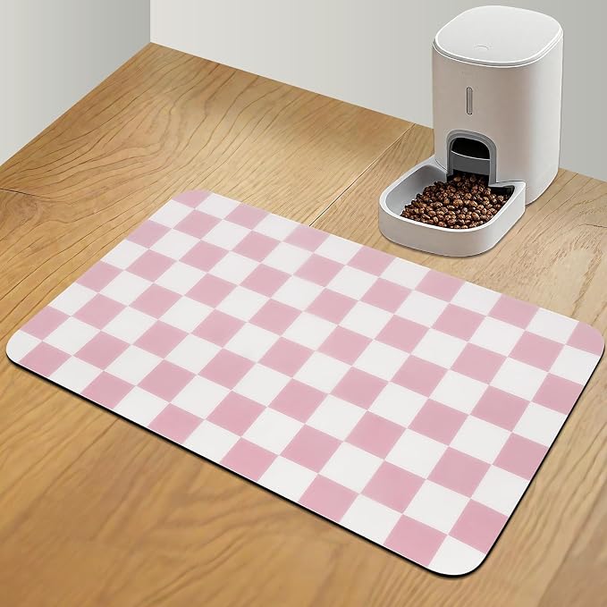 Checkered Dog Food Mat, Absorbent Leak-Proof Pet Feeding Mat, Quick Dry Cat by CooRug