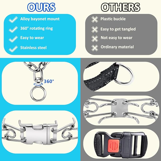 Stainless Steel Dog Collar, Tangle-Free 360° Swivel Collar - Image 6