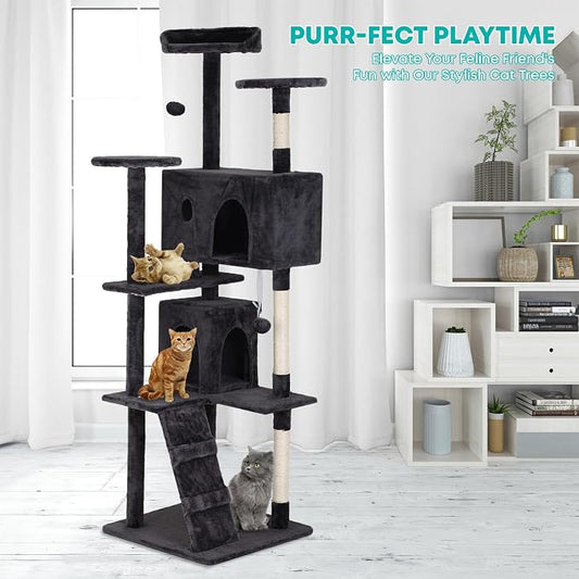 FDW | 70" Cat Tree Tower | Dark Gray | Multi-Level Indoor Activity Center - Image 2