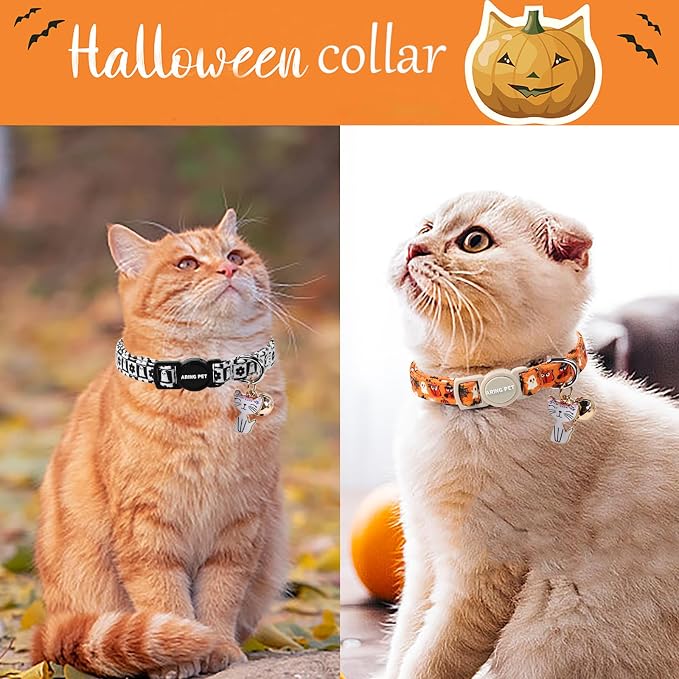 ARING PET 2 Pack Halloween Cat Collars, Breakaway Orange Black White Cotton - Image 4