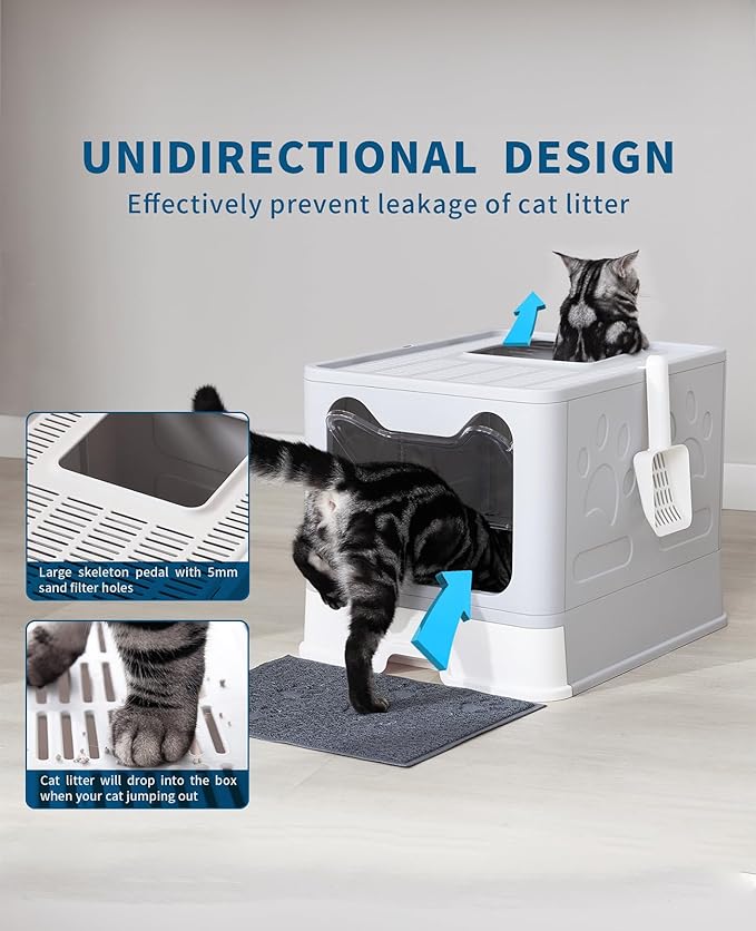 Cat Litter Box with Litter Mat and Scoop, Large Covered Litter Box with Lid - Image 2