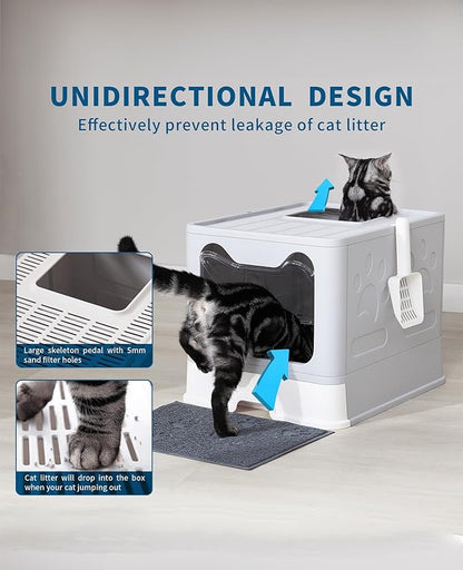 Cat Litter Box with Litter Mat and Scoop, Large Covered Litter Box with Lid - Image 2