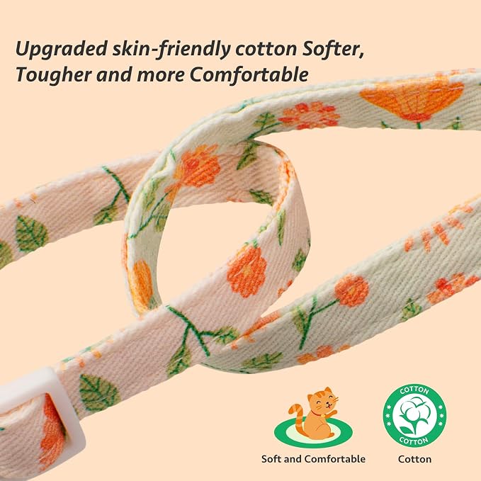 2 Pack Cotton Breakaway Cat Collar Beige and Green Flowers Pendant Cute Kitten - Image 4