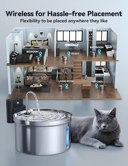 Wireless Cat Water Fountain FEELNEEDY Stainless Steel Automatic Pet Water - Image 3