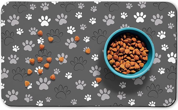 Dog Food Mat, Absorbent Water Bowl Mats Cat Pet Feeding Placemats Dark Gray 24 by Zoeeya