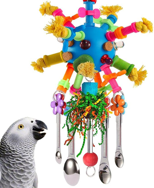 Parrot Toys Bird Toys Perch Pullable Stainless Steel Spoons Colorful Acrylic by YIXUND