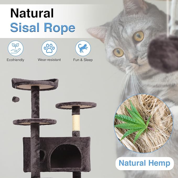 FDW | 54" Cat Tree Tower | Purple Gray | Multi-Level Indoor Activity Center - Image 4