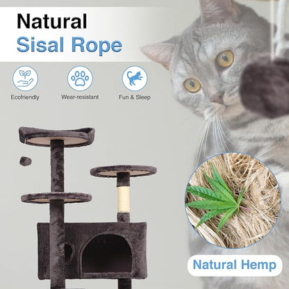FDW | 54" Cat Tree Tower | Purple Gray | Multi-Level Indoor Activity Center - Image 4