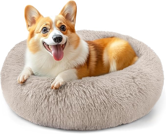 28in Large Dog Bed, Medium Size Dog and Cats, Calming Donut Bed by Hoewina