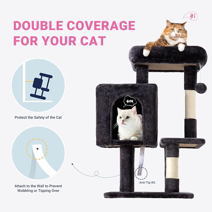 Allewie 29 Inches Cat Tree Tower/Plush Perches Platform/Condo/House/Sisal - Image 5