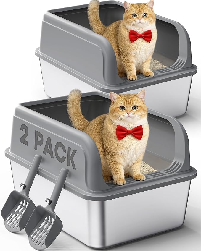 2-Pack Stainless Steel Cat Litter Box by Powools