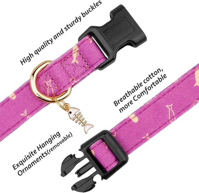 Cotton Handmade Dog Collar Cute and Distinctive Patterns Purple Fish - Image 2