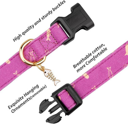 Cotton Handmade Dog Collar Cute and Distinctive Patterns Purple Fish - Image 2