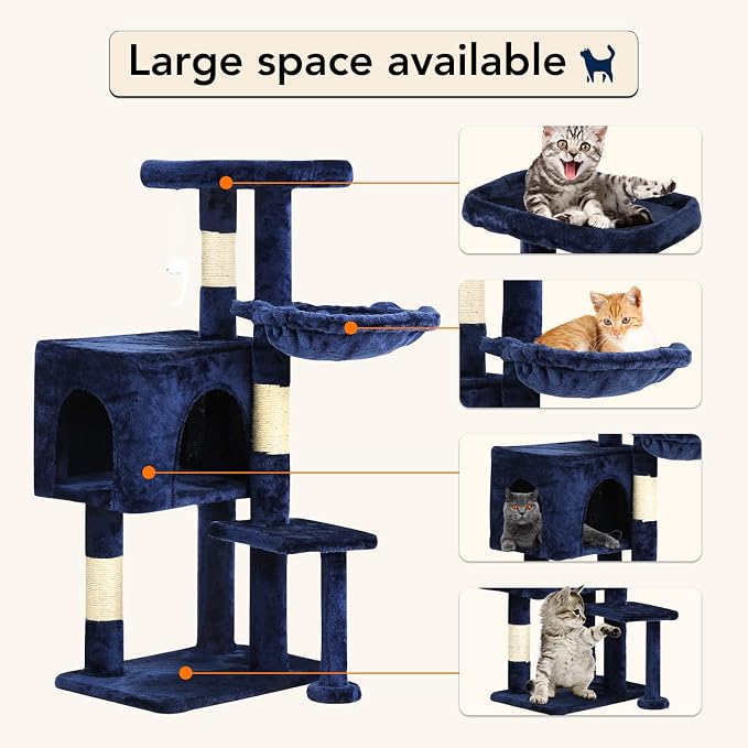 BestPet | 37" Cat Tree Tower | Navy Blue | Sturdy Multi-Level Cat Tree - Image 3