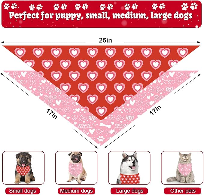 Valentine's Day Dog Bandana, 2 Pack Adjustable Holiday Party Birthday Pets - Image 6