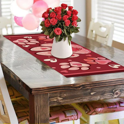 Valentines Day Dog Cat Paw Prints Table Runner, Anniversary Wedding Burlap - Image 4