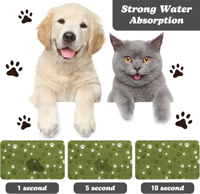 Dog Food Mat, Absorbent Water Bowl Mats Cat Pet Feeding Placemats Dark Green 16 - Image 2