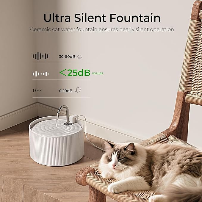 Voluas Ceramic Cat Water Fountain: 2.2L/74oz Cat Fountains - Image 2