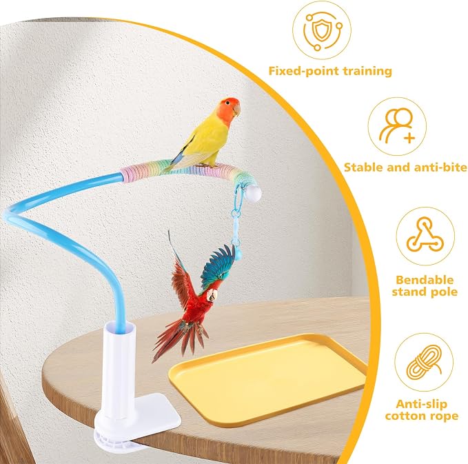 Bird Perch Stand, Bendable Desktop Parrot Training Stand - Image 3
