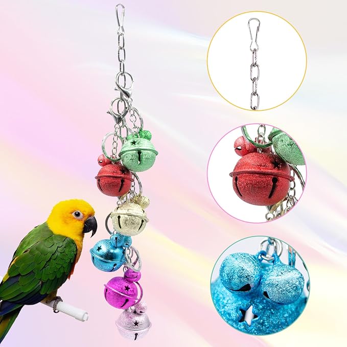 Oooct Bird Swing Bells Toys, Colorful Parrot Metal Bells, Hanging Bird Chewing - Image 3
