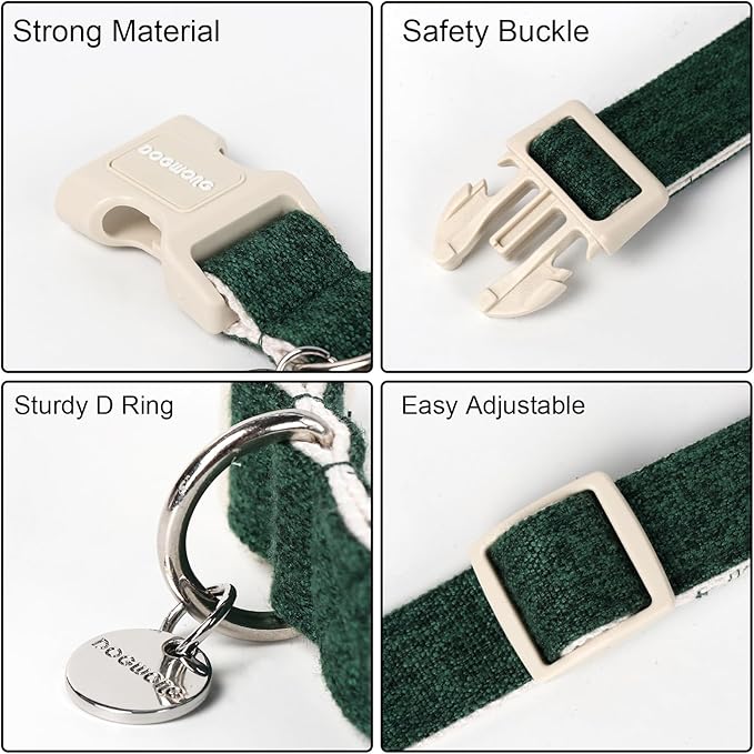 DOGWONG Cotton Hemp Dog Collar, Heavy-Duty Christmas Green Dog Collar - Image 3
