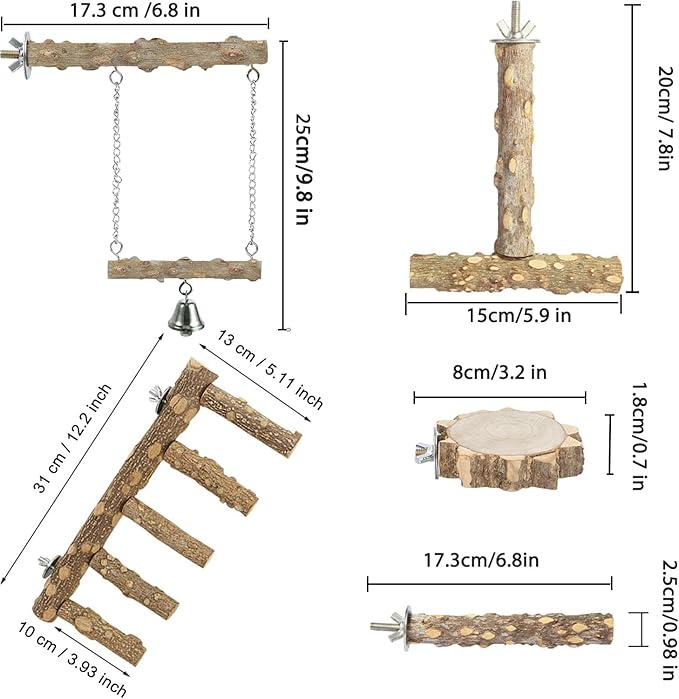 Bird Ladder Perch for Cage, Nature Wooden Bird Bridge Exercise Stands Parrot - Image 2