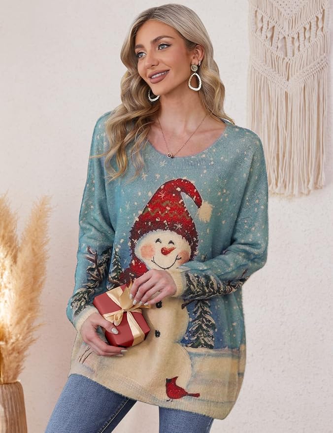 YESNO Women Christmas Sweater Graphic Printed Oversized Pullover Sweaters - Image 4