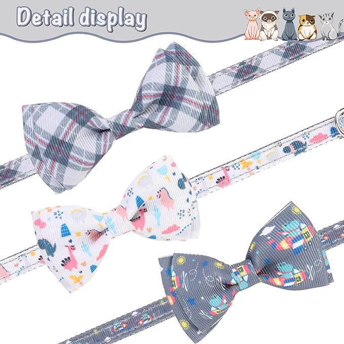 Breakaway Cat Collar with Removable Bow Tie and Bell, Cute Multi-Style Patterns - Image 3
