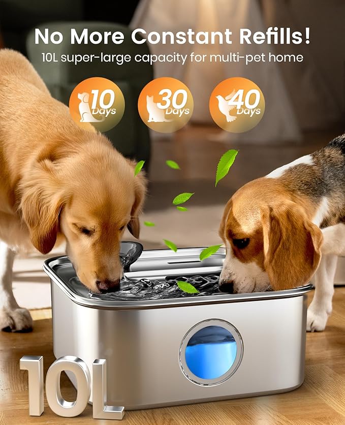 oneisall Dog Water Fountain for Large Dogs, 10L/2.6Gal Dog Fountain Water Bowl - Image 2