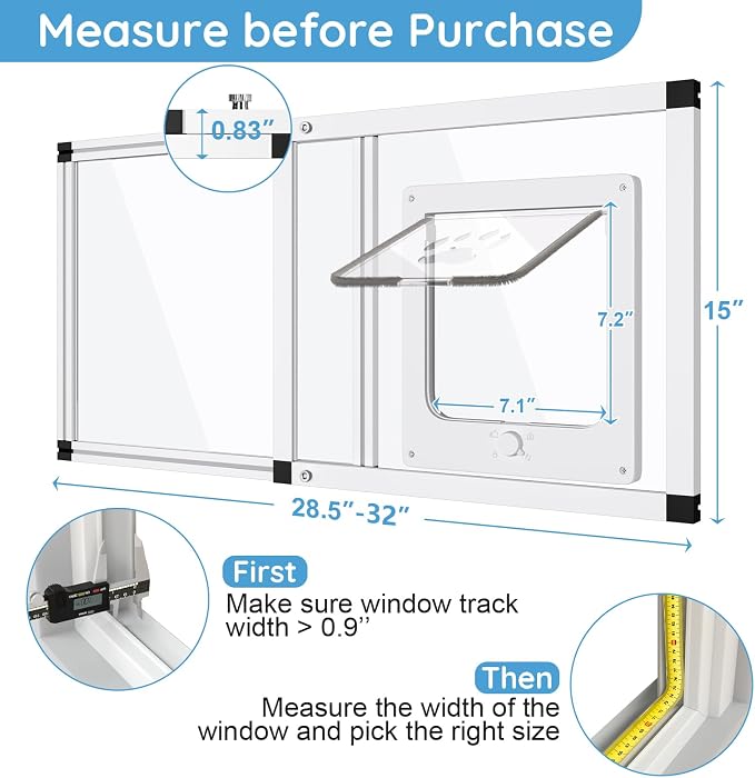 Sliding Cat Door for Window, Fits 28.5"-32" Width Window, 2-Min Install | - Image 4