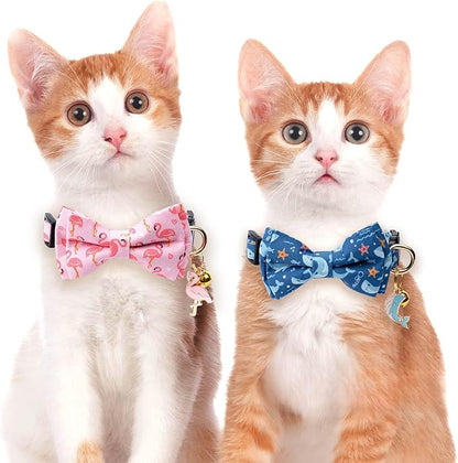 2 Pack Cotton Cat Collar with Bow Tie and Bell - Image 6
