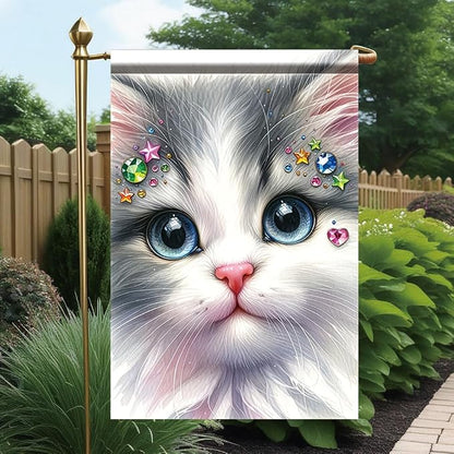 Cute Kitty Garden Flag 12x18 Inch Bling Rhinestone Cat Face Banner Double Sided - Image 5