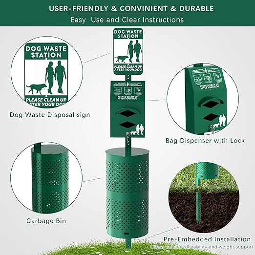 POCHAR Aluminum Rustproof Dog Waste Disposal Station - Image 2