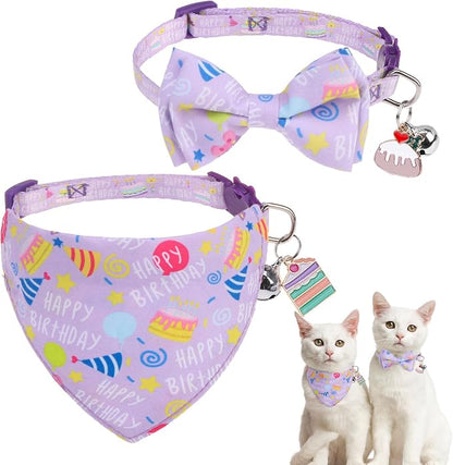 SCENEREAL Cat Bandana Collar for Birthday by SCENEREAL