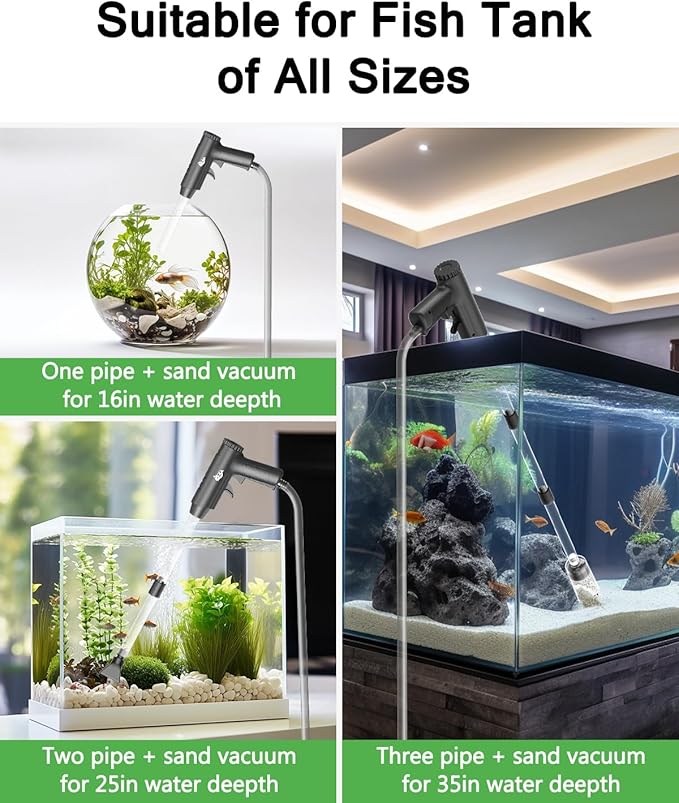 AQQA Aquarium Gravel Cleaner, 4-in-1 Upgrade Suction Power Manual Fish Tank - Image 5