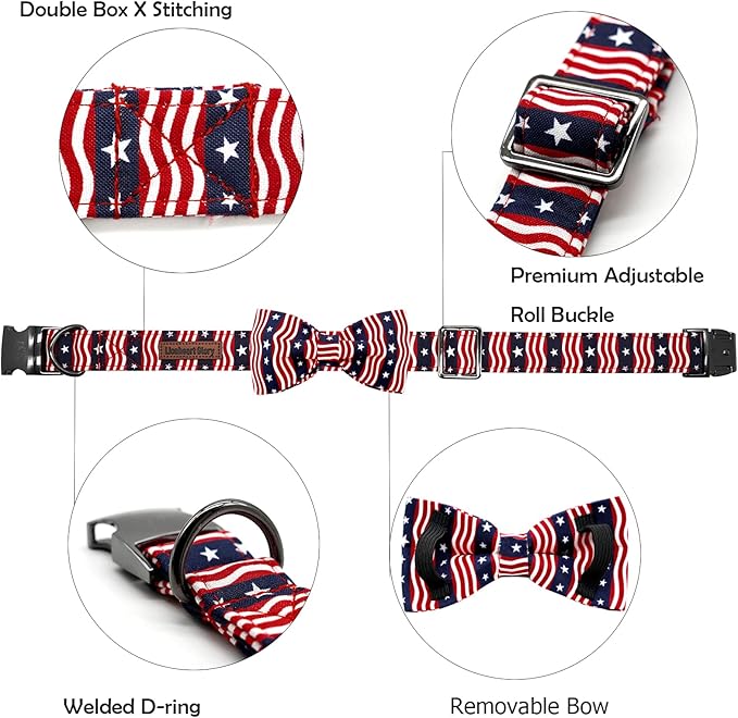 Lionheart glory American Flag Dog Collar, 4 of July Dog Bow Collar Heavy Duty - Image 3