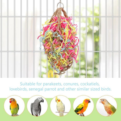 Wontee Bird Jute Paper Strips Parrot Mesh Bag Hanging Chewing Toy - Image 6