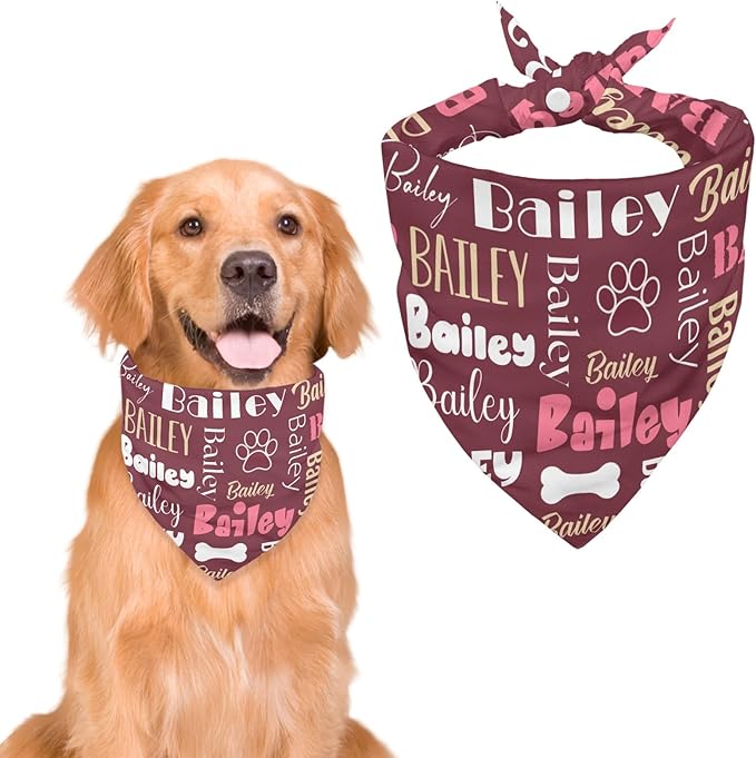 Personalized Dog Bandanas Custom Neckwear Name Button Anti-loosening Dog Scarf by Unknown