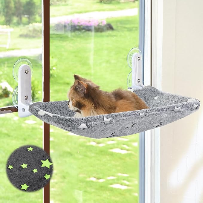 Cat Window Perch, Glow in The Dark Cordless Foldable Pet Hammock Bed by Zoratoo